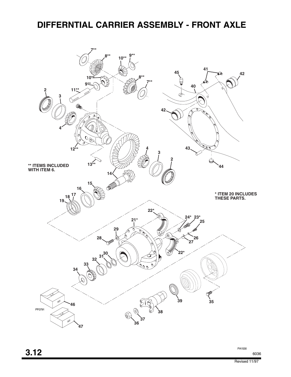 Differntial carrier assembly - front axle 3.12 | SkyTrak 6036 Parts Manual User Manual | Page 76 / 300