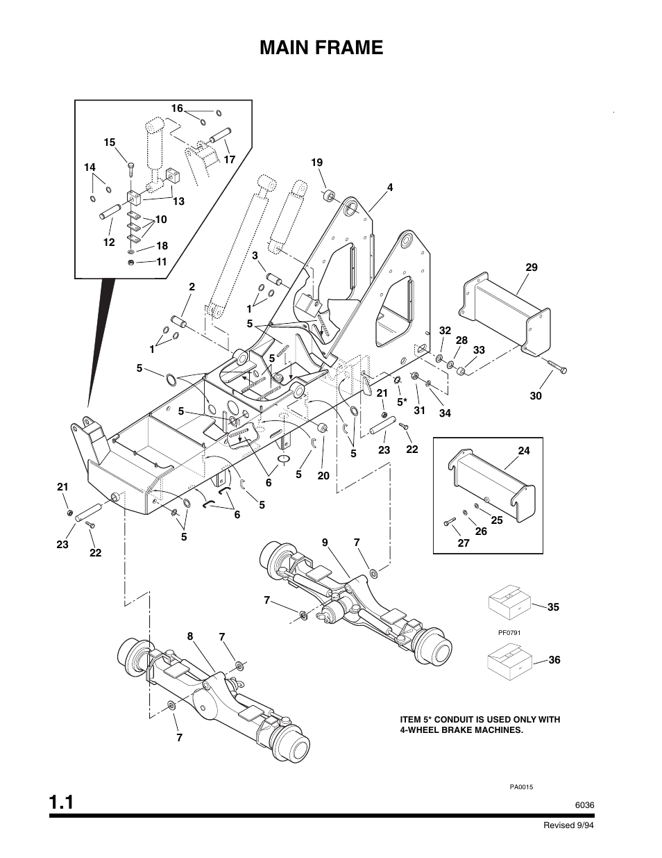Section 1 main frame and guards, Main frame 1.1 | SkyTrak 6036 Parts Manual User Manual | Page 8 / 300