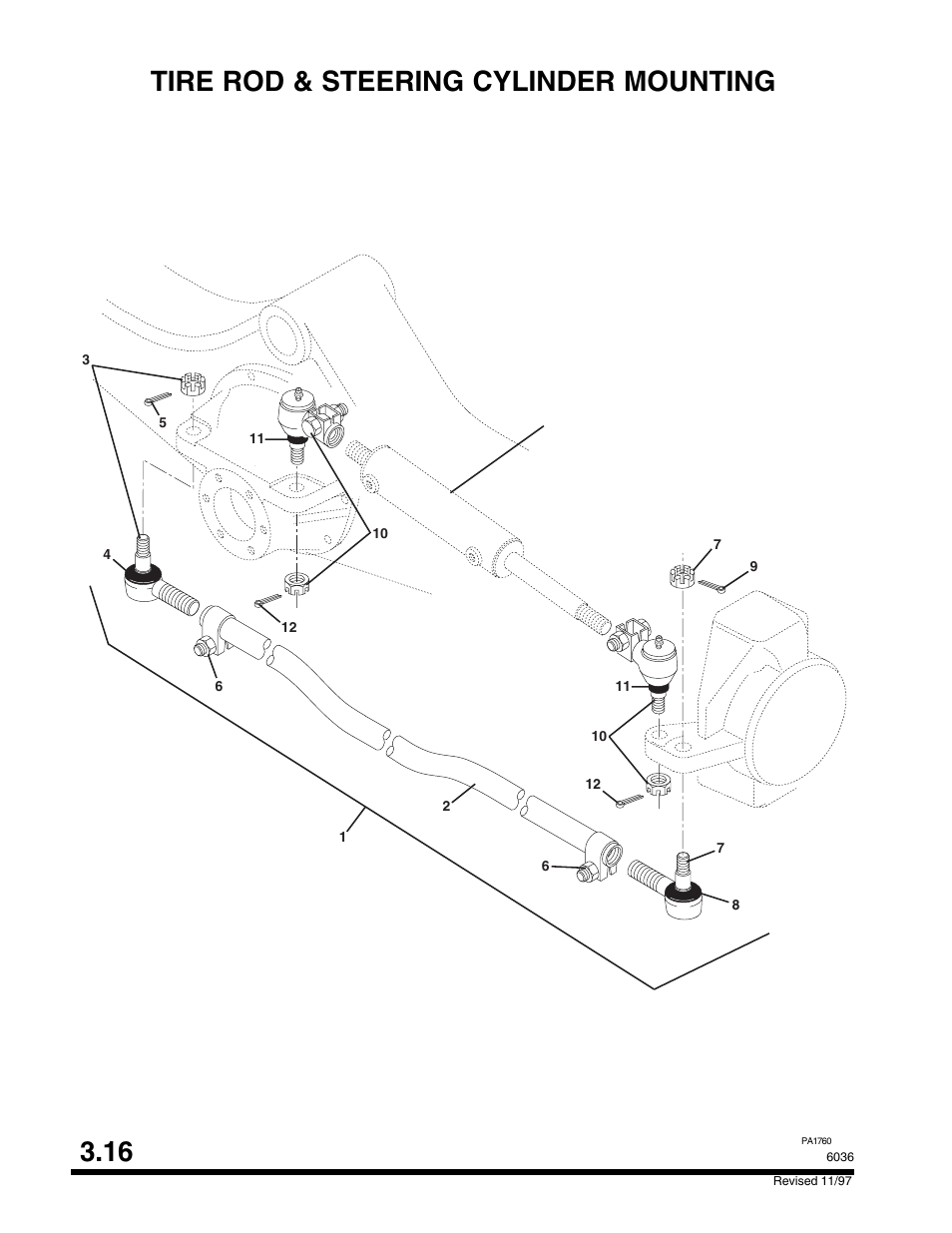 Tire rod & steering cylinder mounting 3.16 | SkyTrak 6036 Parts Manual User Manual | Page 90 / 300