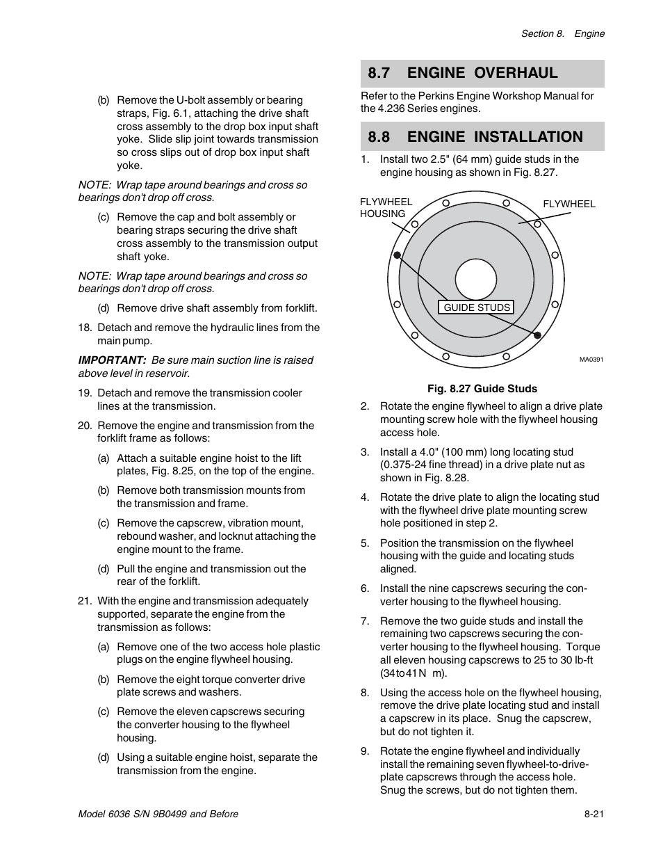 7 engine overhaul, 8 engine installation | SkyTrak 6036 Service Manual User Manual | Page 107 / 280