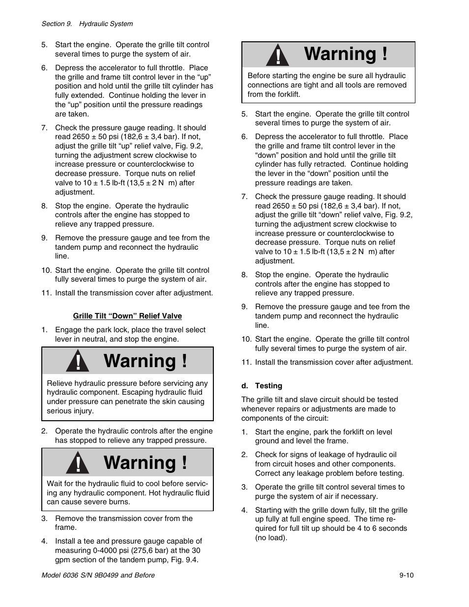 Warning | SkyTrak 6036 Service Manual User Manual | Page 123 / 280