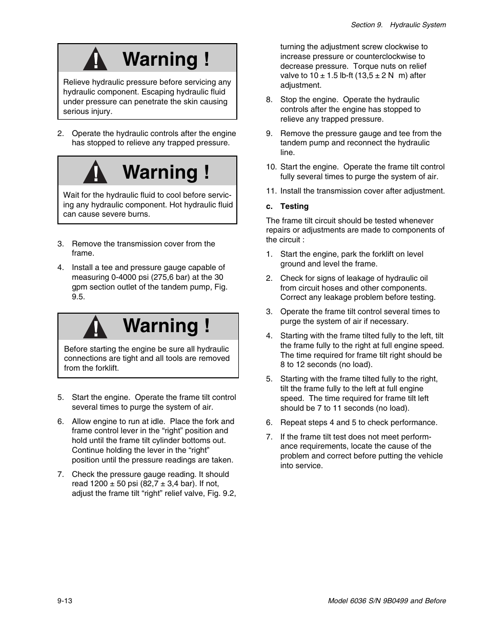 Warning | SkyTrak 6036 Service Manual User Manual | Page 126 / 280