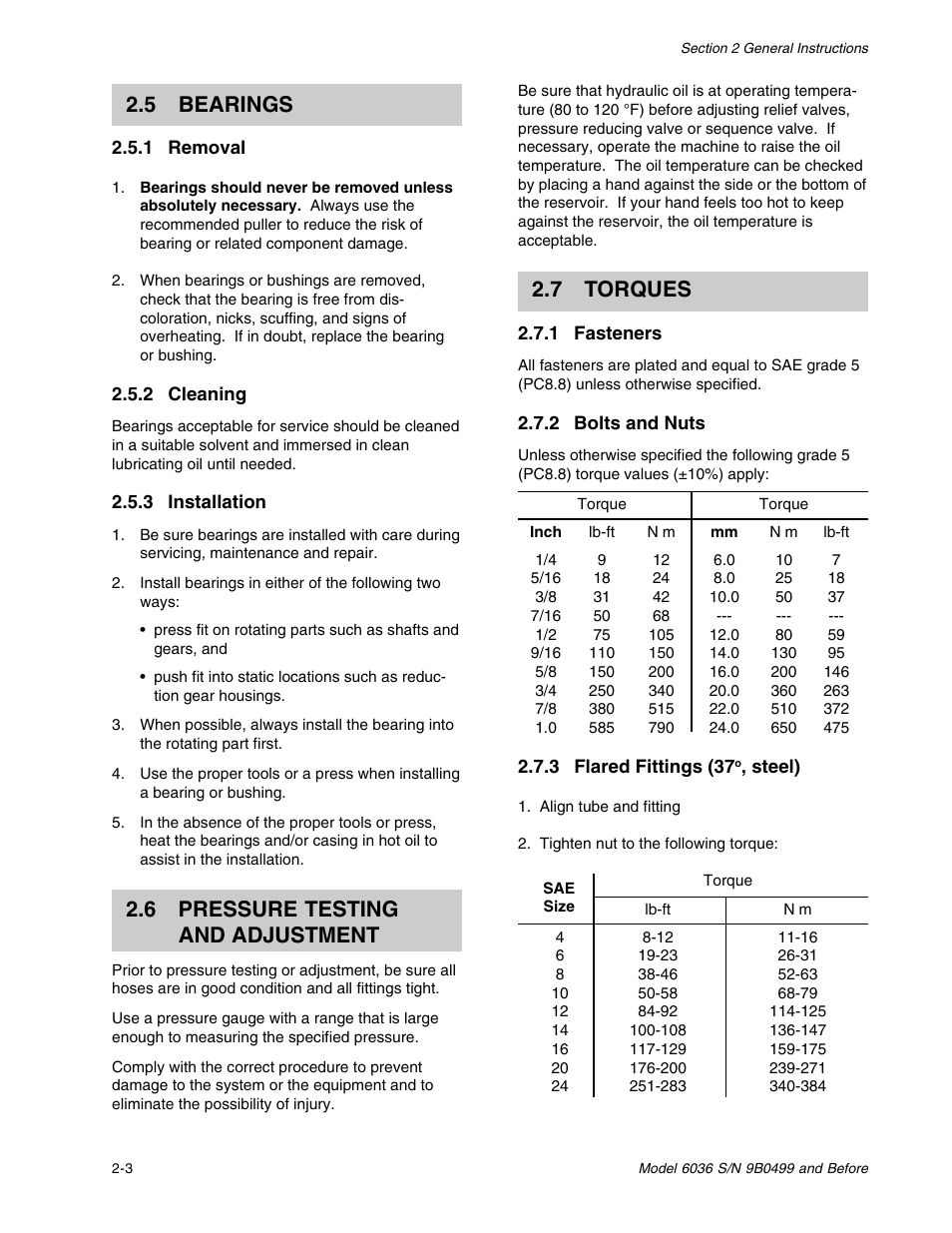 7 torques, 5 bearings, 6 pressure testing and adjustment | SkyTrak 6036 Service Manual User Manual | Page 14 / 280