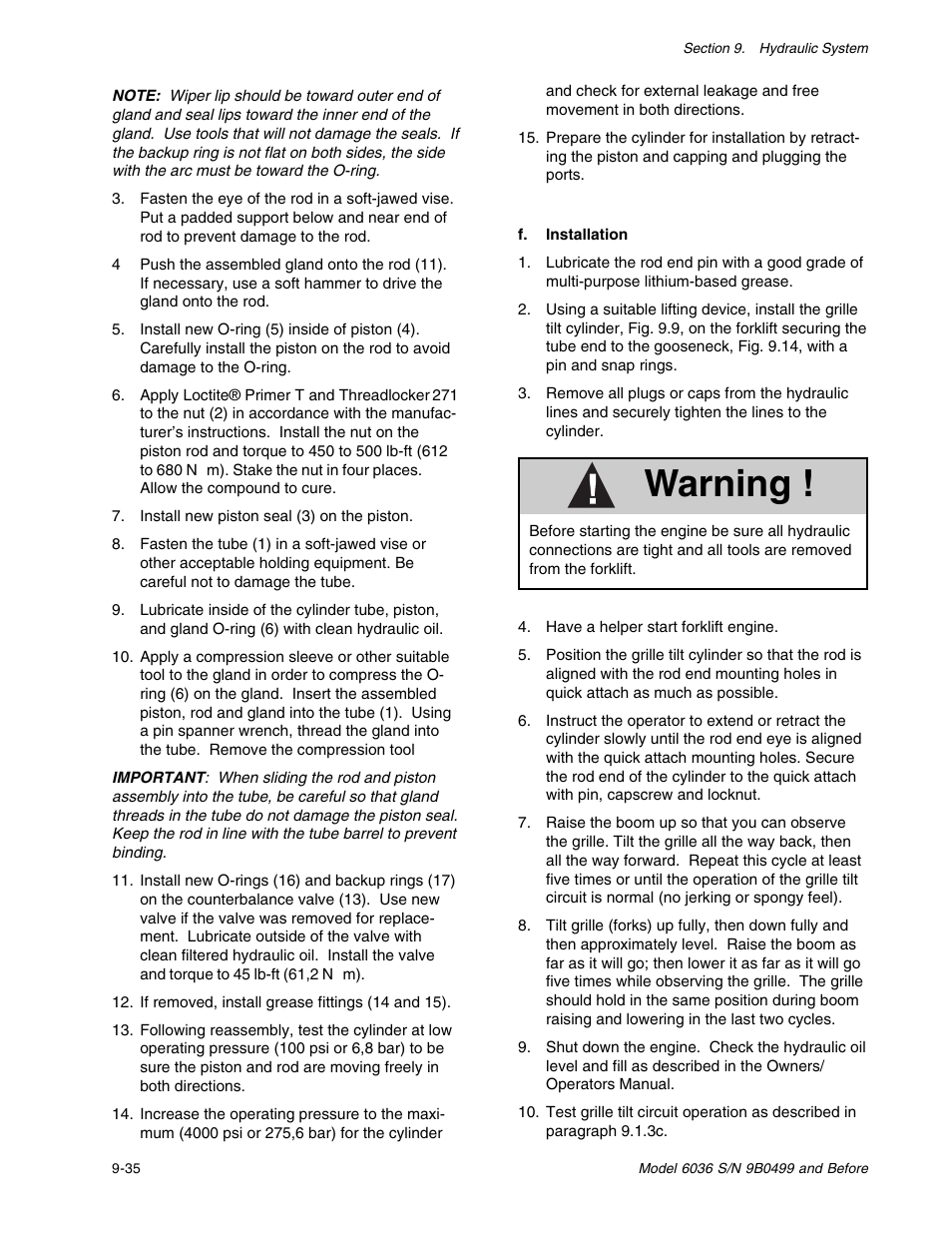Warning | SkyTrak 6036 Service Manual User Manual | Page 148 / 280