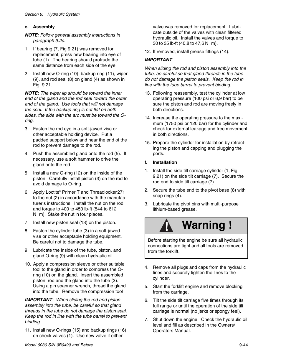 Warning | SkyTrak 6036 Service Manual User Manual | Page 157 / 280