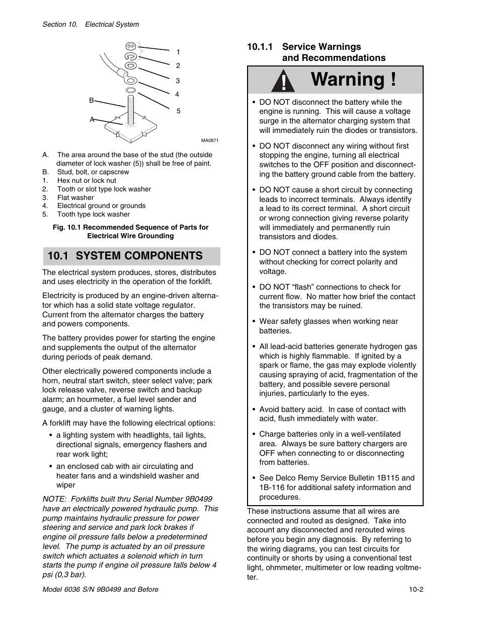 Warning, 1 system components | SkyTrak 6036 Service Manual User Manual | Page 195 / 280