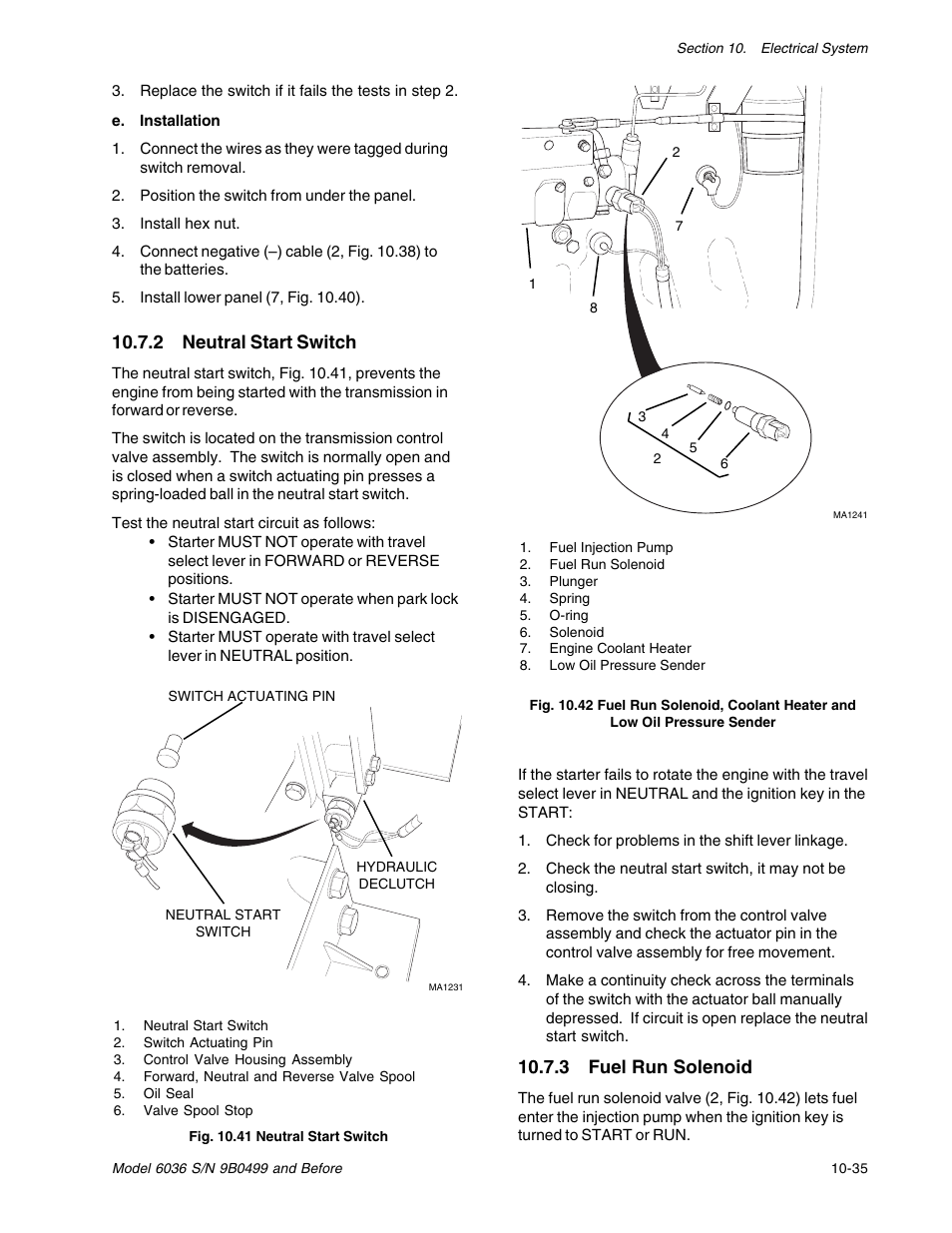 2 neutral start switch, 3 fuel run solenoid | SkyTrak 6036 Service Manual User Manual | Page 229 / 280