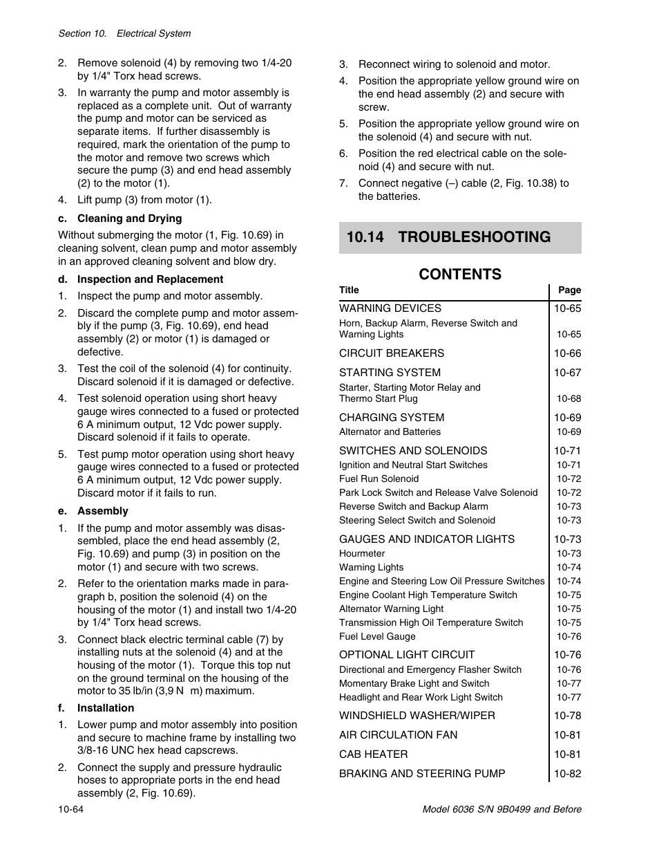 14 troubleshooting contents | SkyTrak 6036 Service Manual User Manual | Page 258 / 280