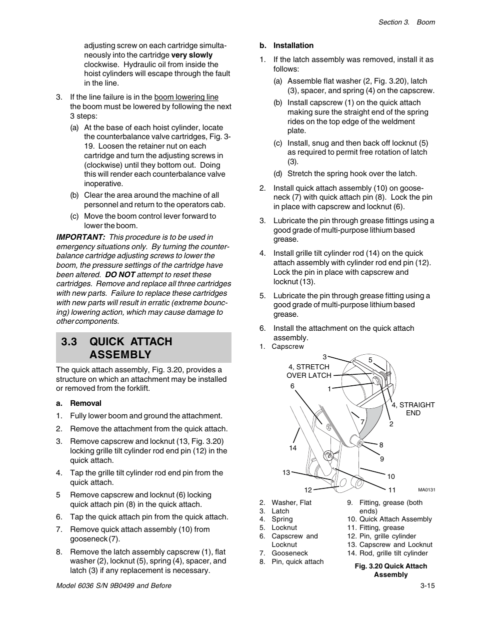 3 quick attach assembly | SkyTrak 6036 Service Manual User Manual | Page 33 / 280