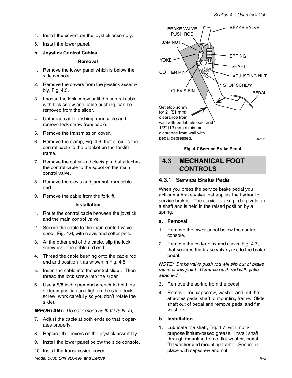 3 mechanical foot controls | SkyTrak 6036 Service Manual User Manual | Page 41 / 280