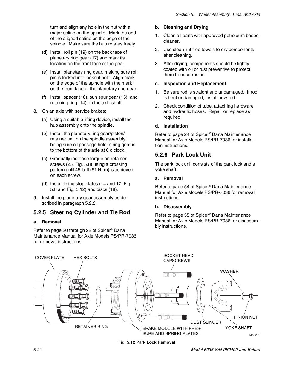 5 steering cylinder and tie rod, 6 park lock unit | SkyTrak 6036 Service Manual User Manual | Page 66 / 280