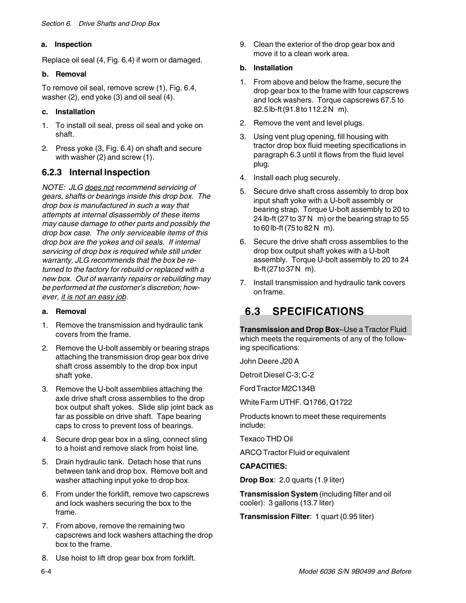 3 specifications | SkyTrak 6036 Service Manual User Manual | Page 78 / 280