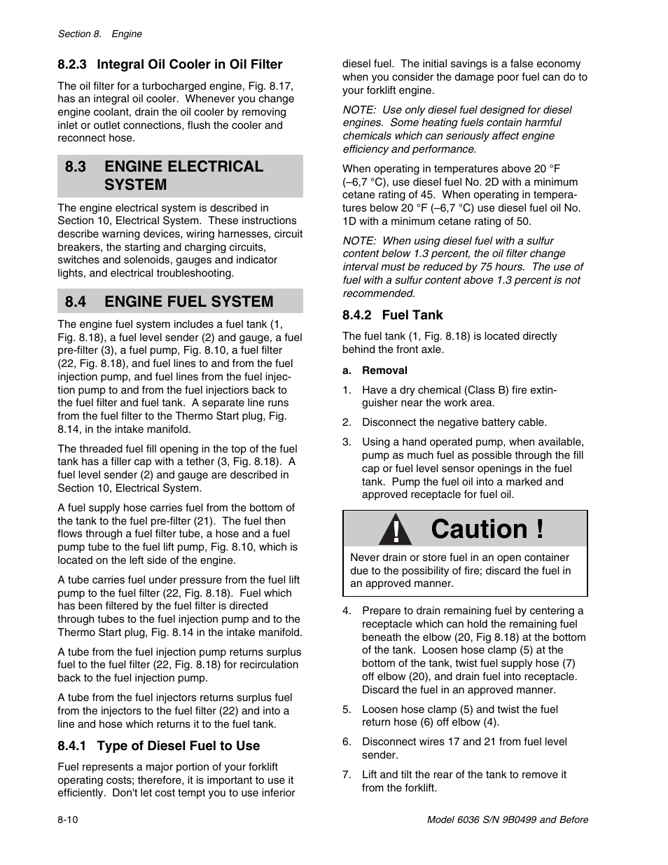 Caution, 3 engine electrical system, 4 engine fuel system | SkyTrak 6036 Service Manual User Manual | Page 96 / 280