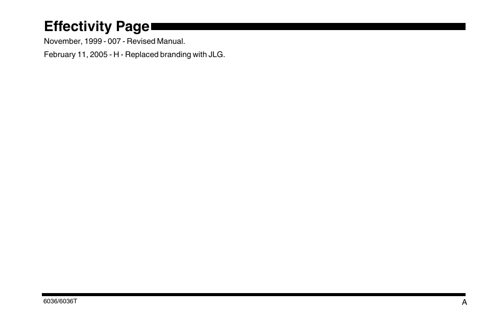 Effectivity page | SkyTrak 6036 Operation Manual User Manual | Page 3 / 110