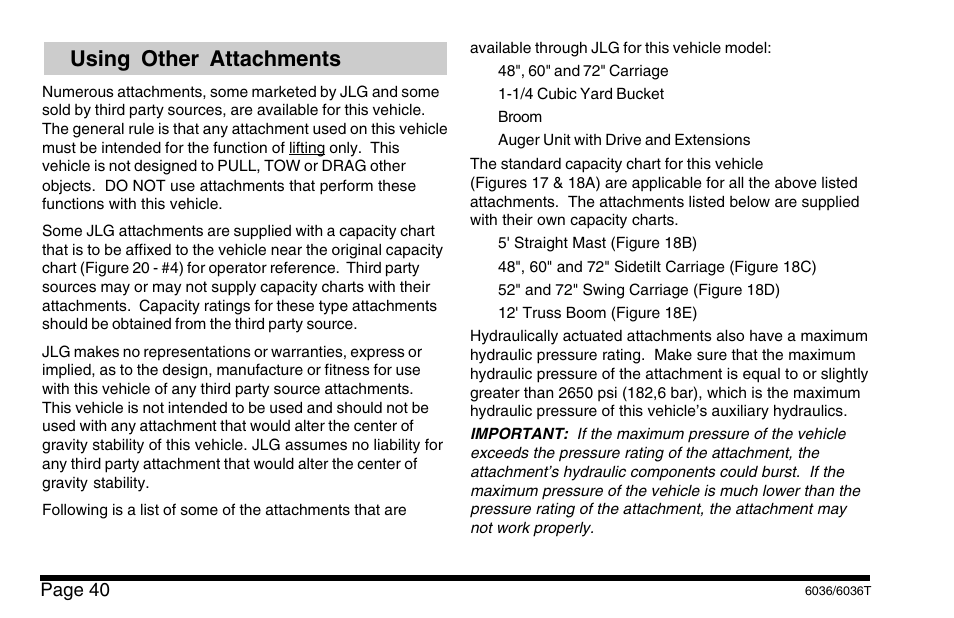 Using other attachments | SkyTrak 6036 Operation Manual User Manual | Page 46 / 110