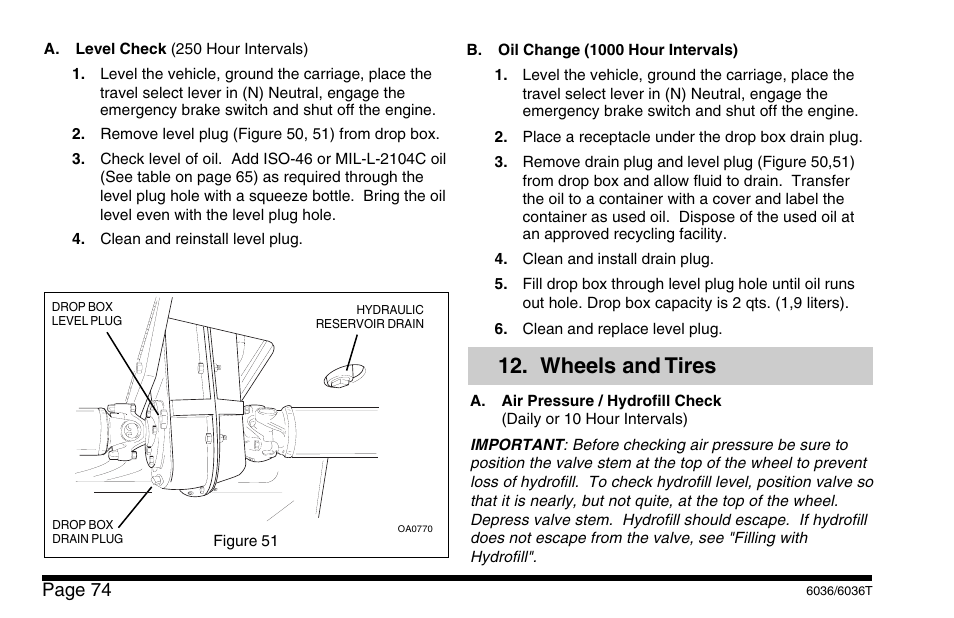 Wheels and tires, Page 74 | SkyTrak 6036 Operation Manual User Manual | Page 80 / 110
