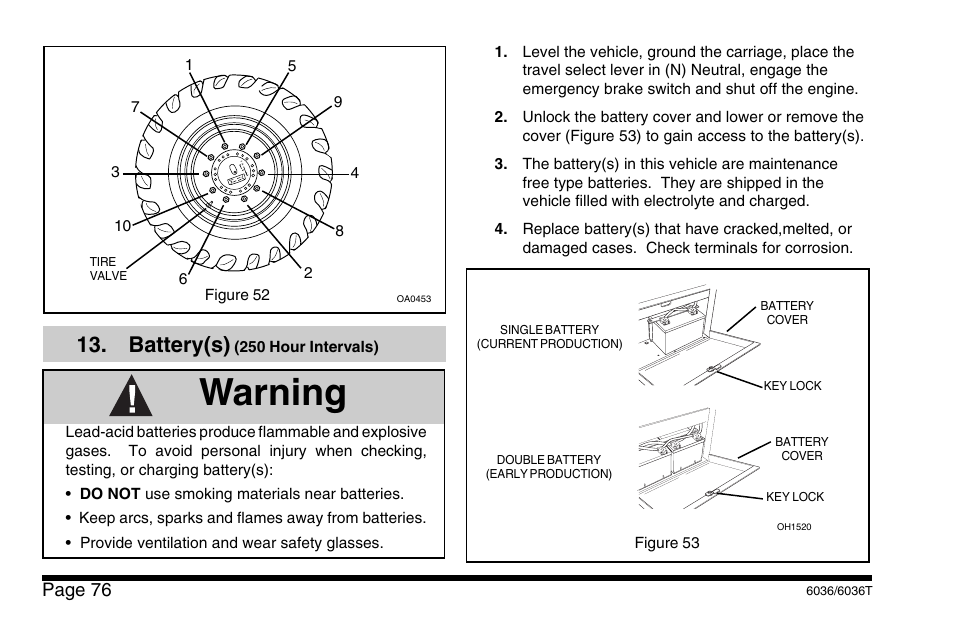 Warning, Battery(s), Page 76 | SkyTrak 6036 Operation Manual User Manual | Page 82 / 110