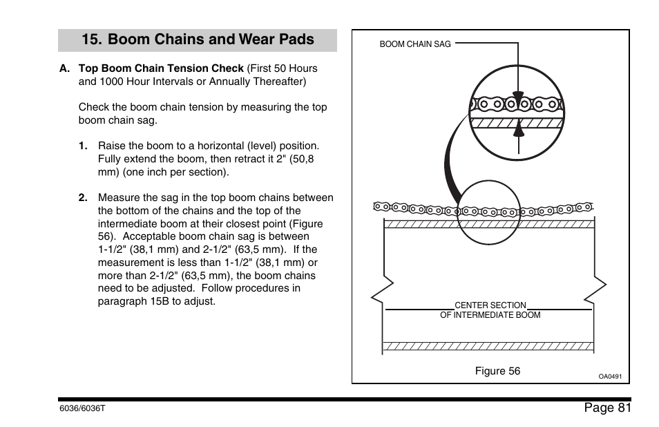 Boom chains and wear pads, Page 81 | SkyTrak 6036 Operation Manual User Manual | Page 87 / 110