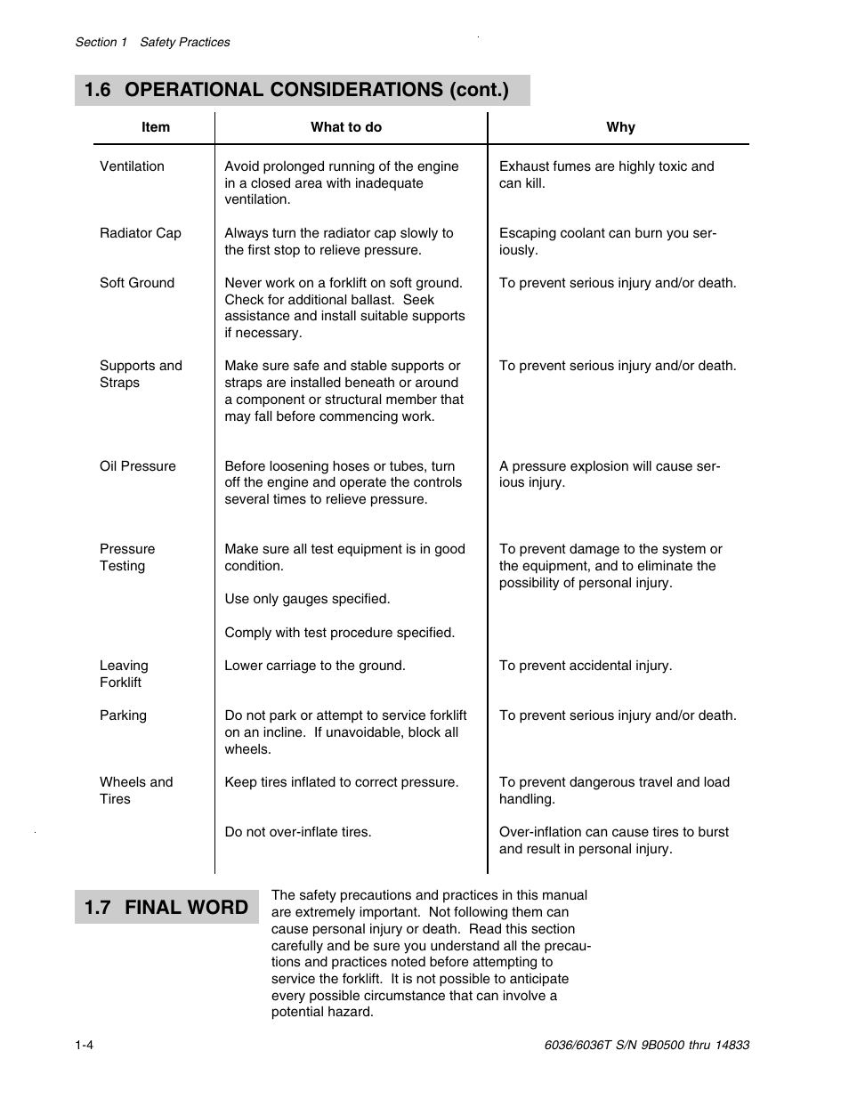 6 operational considerations (cont.), 7 final word | SkyTrak 6036 Service Manual User Manual | Page 10 / 342