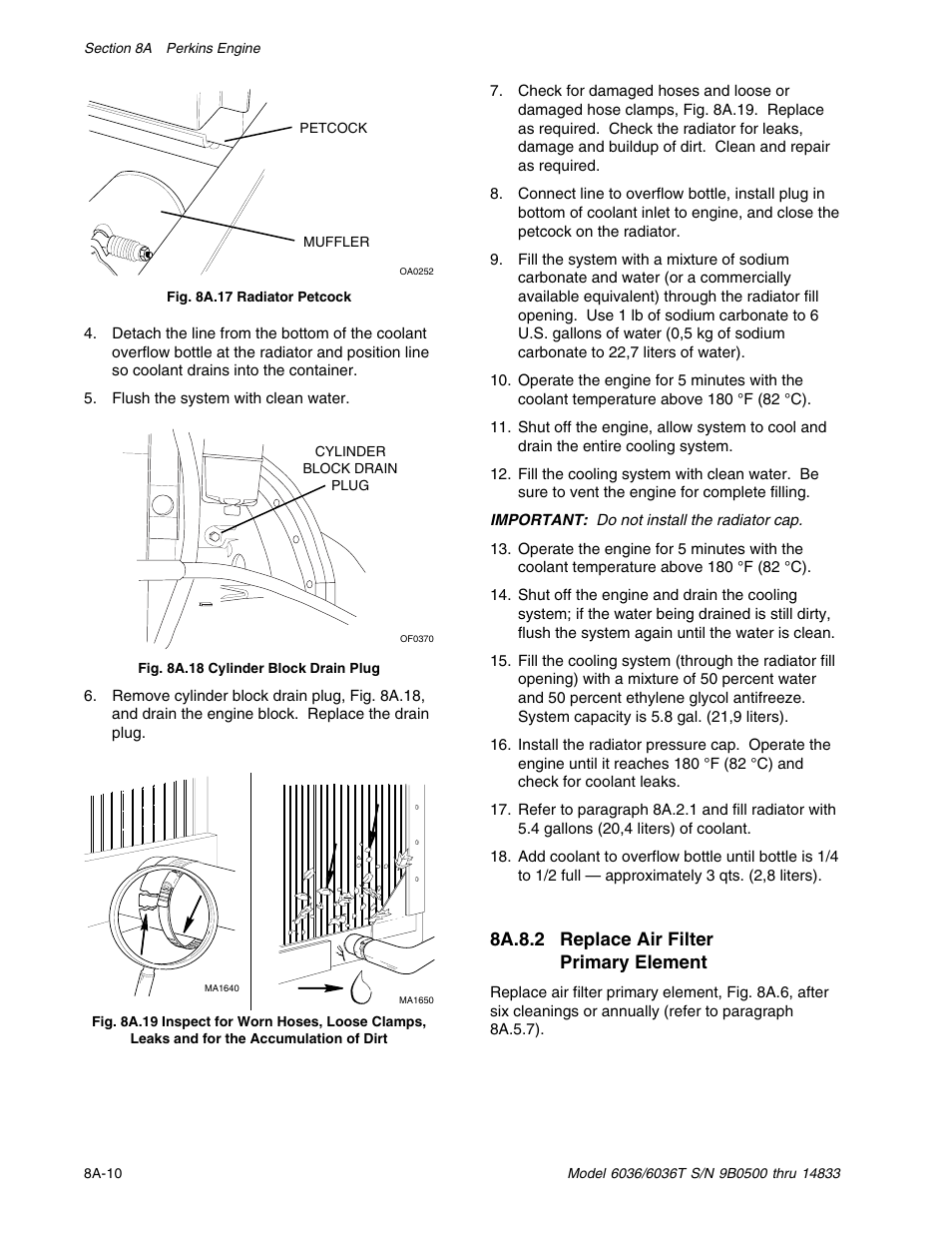 8a.8.2 replace air filter primary element | SkyTrak 6036 Service Manual User Manual | Page 102 / 342