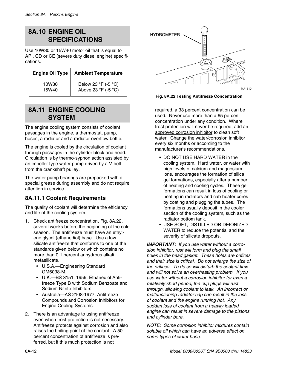 8a.10 engine oil specifications, 8a.11 engine cooling system | SkyTrak 6036 Service Manual User Manual | Page 104 / 342