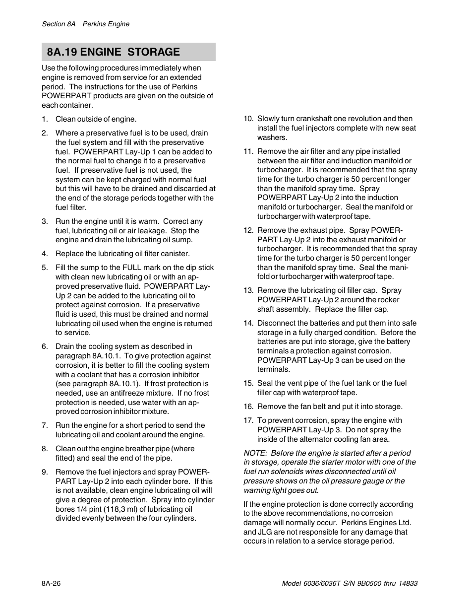 8a.19 engine storage | SkyTrak 6036 Service Manual User Manual | Page 118 / 342