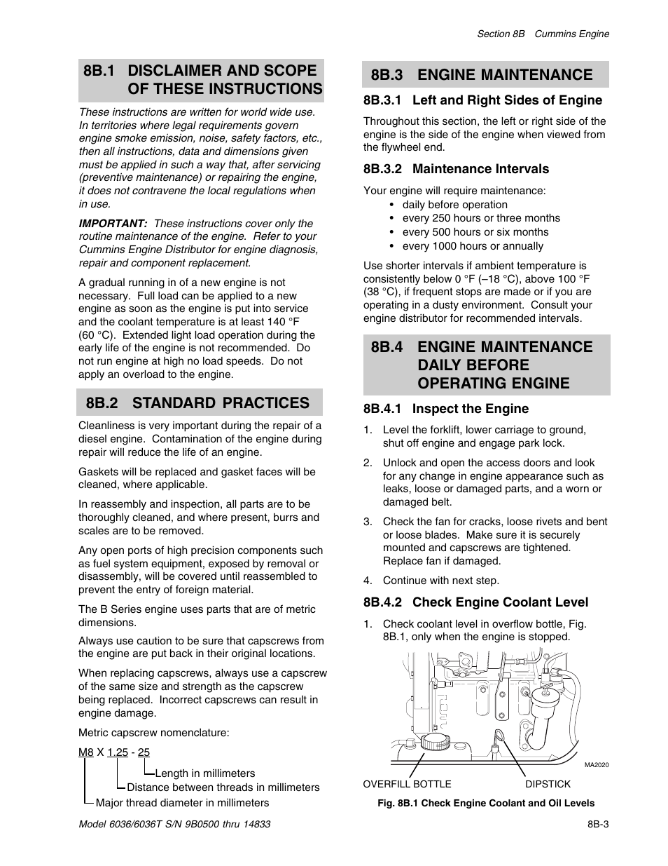 8b.1 disclaimer and scope of these instructions, 8b.3 engine maintenance, 8b.2 standard practices | SkyTrak 6036 Service Manual User Manual | Page 123 / 342