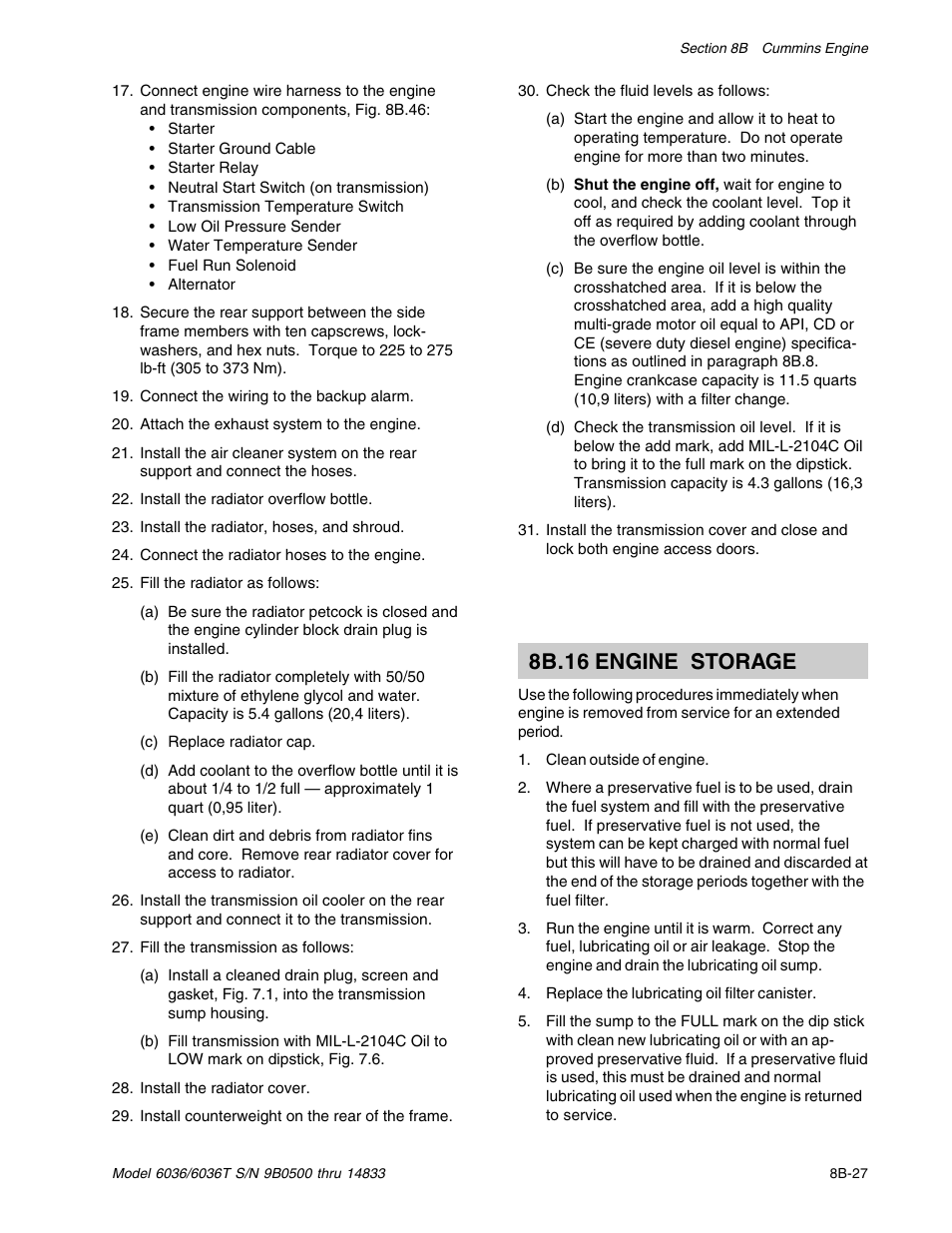 8b.16 engine storage | SkyTrak 6036 Service Manual User Manual | Page 147 / 342