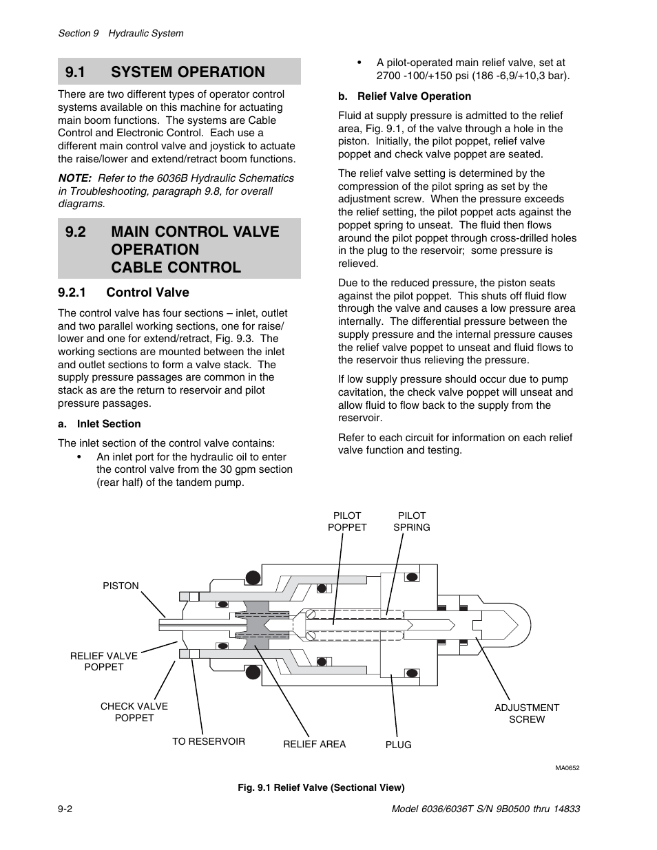 1 system operation, 2 main control valve operation cable control | SkyTrak 6036 Service Manual User Manual | Page 152 / 342