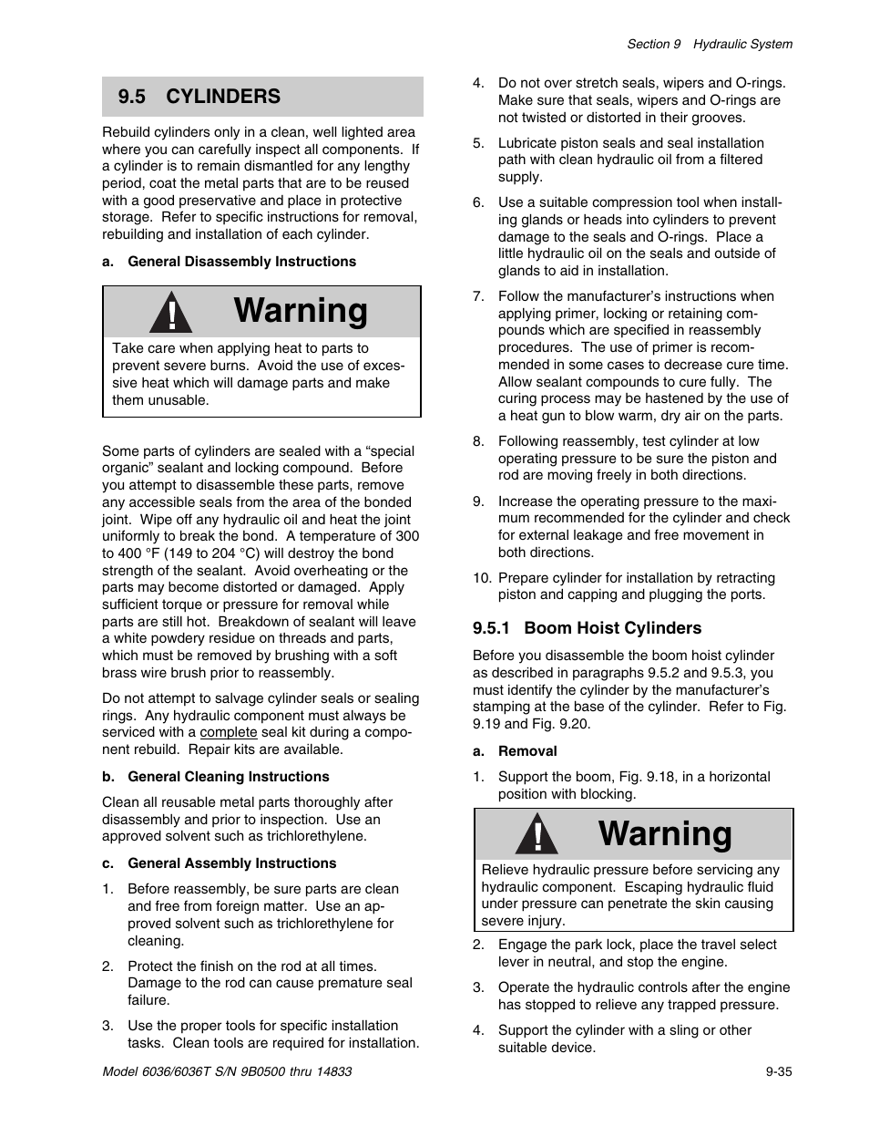 Warning, 5 cylinders | SkyTrak 6036 Service Manual User Manual | Page 185 / 342