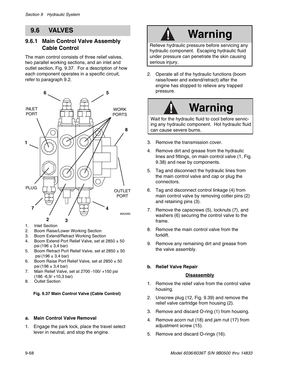 Warning, 6 valves | SkyTrak 6036 Service Manual User Manual | Page 218 / 342