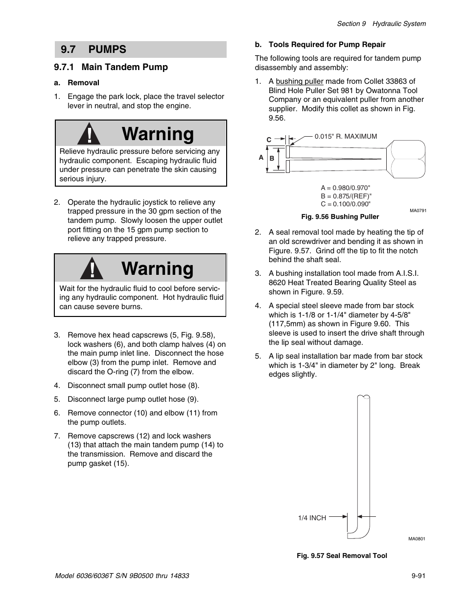 Warning, 7 pumps | SkyTrak 6036 Service Manual User Manual | Page 241 / 342