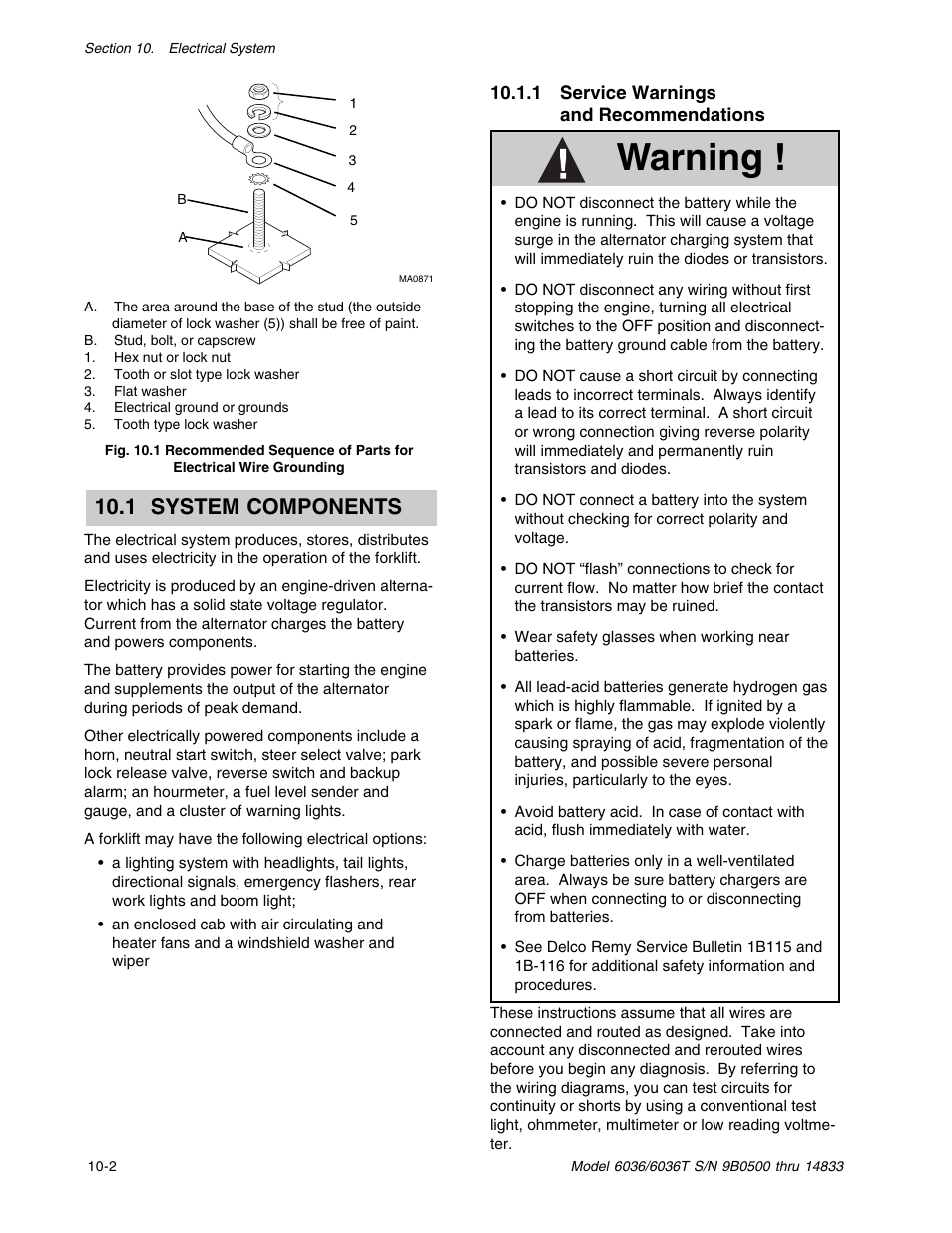 Warning, 1 system components | SkyTrak 6036 Service Manual User Manual | Page 264 / 342