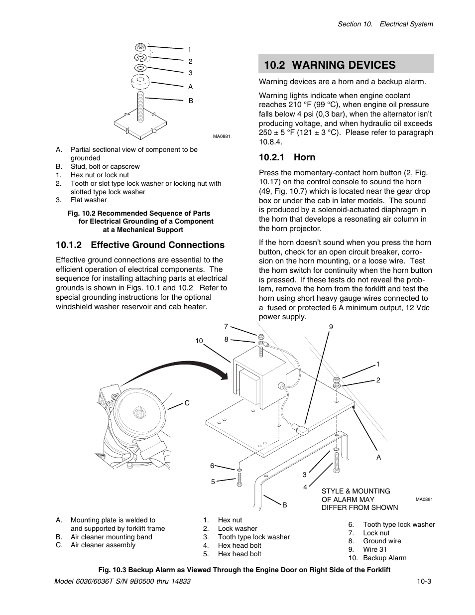 2 warning devices, 2 effective ground connections, 1 horn | SkyTrak 6036 Service Manual User Manual | Page 265 / 342