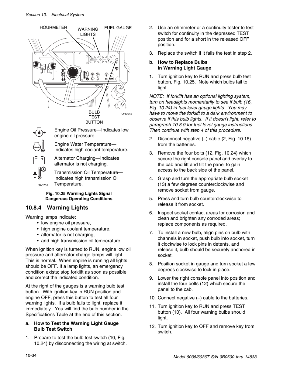 4 warning lights | SkyTrak 6036 Service Manual User Manual | Page 296 / 342