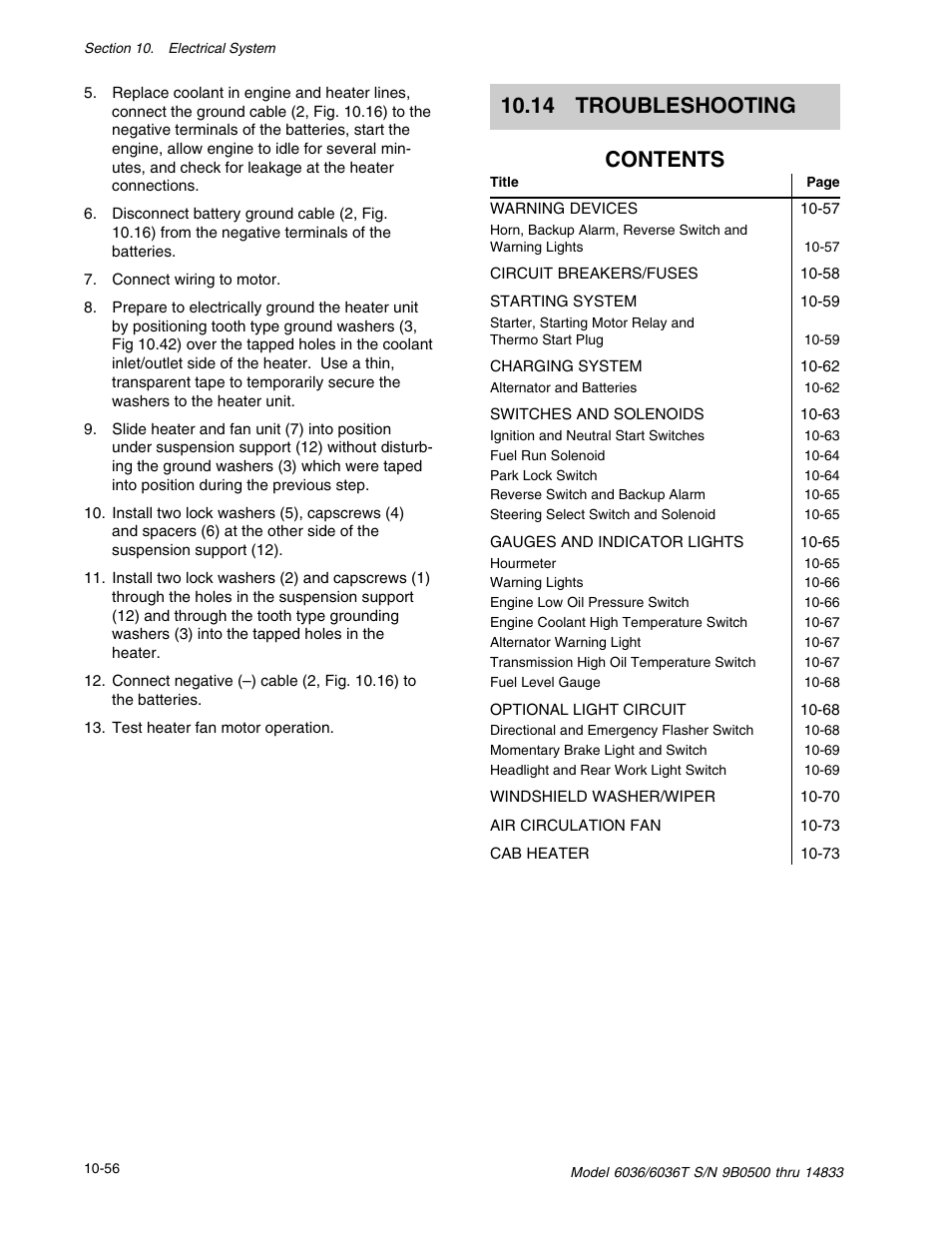 14 troubleshooting contents | SkyTrak 6036 Service Manual User Manual | Page 318 / 342
