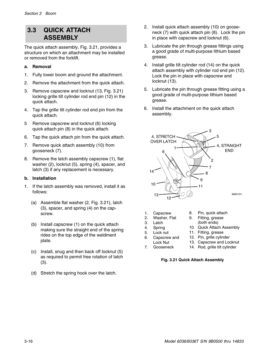 3 quick attach assembly | SkyTrak 6036 Service Manual User Manual | Page 34 / 342