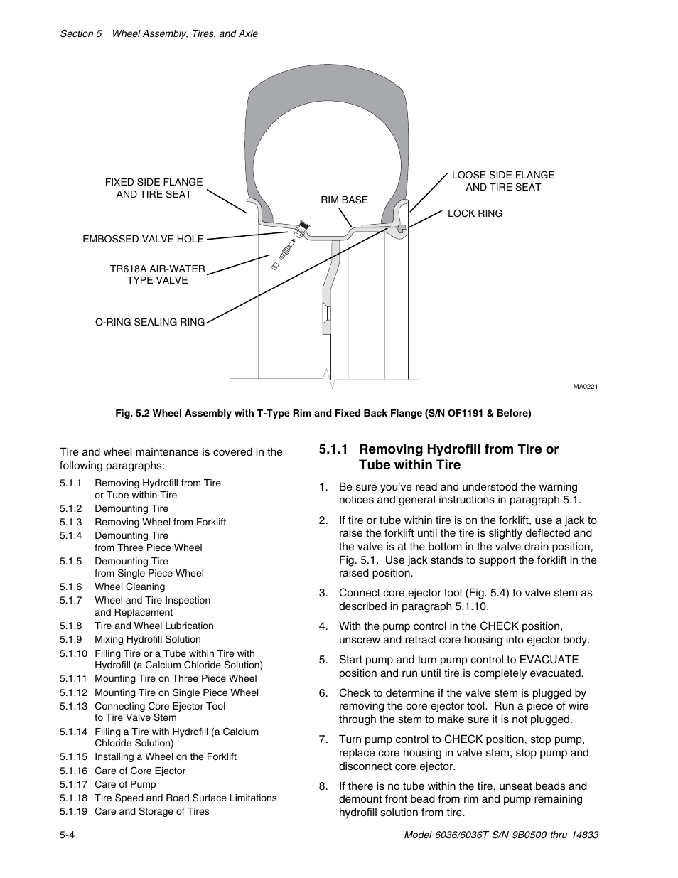 1 removing hydrofill from tire or tube within tire | SkyTrak 6036 Service Manual User Manual | Page 54 / 342