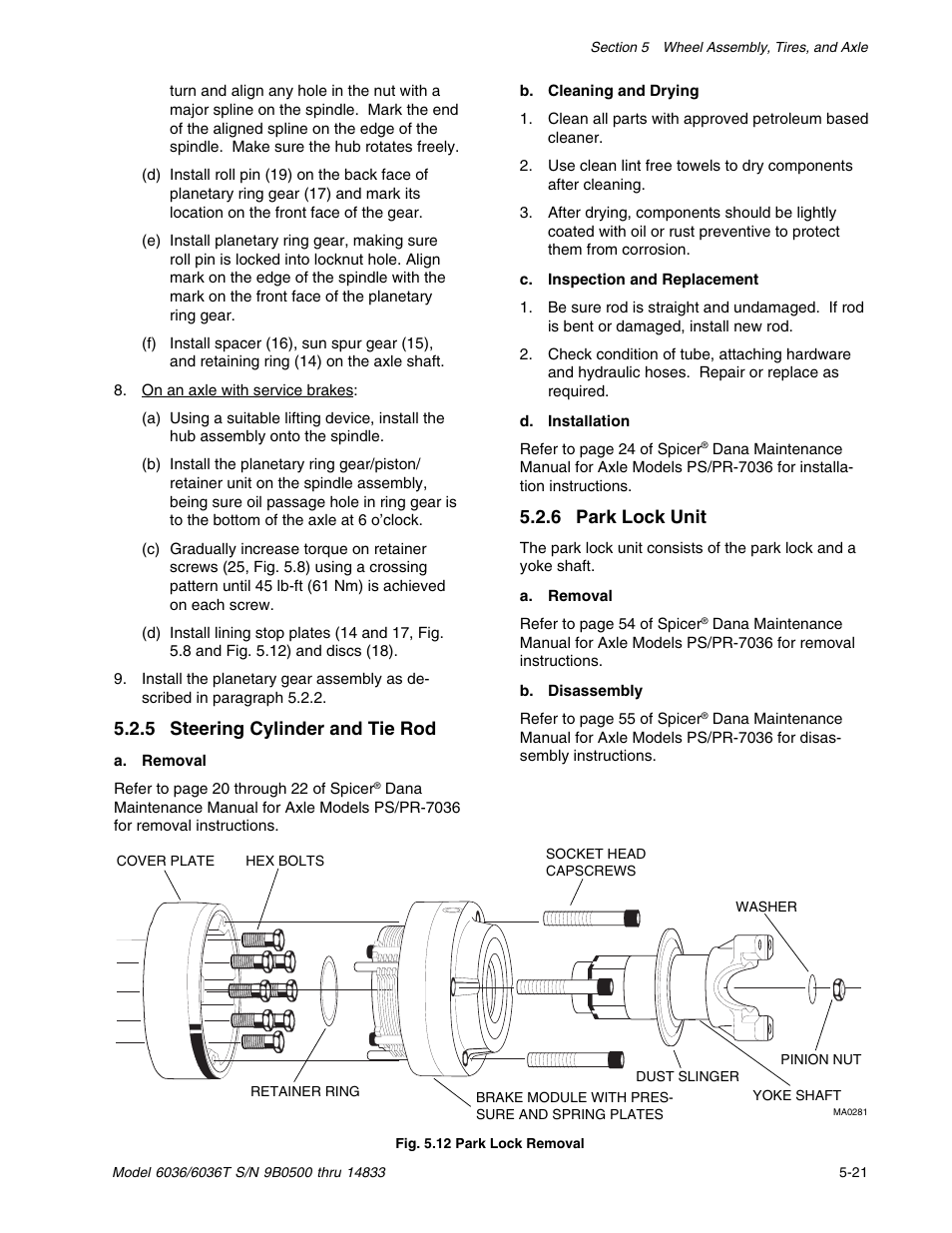 5 steering cylinder and tie rod, 6 park lock unit | SkyTrak 6036 Service Manual User Manual | Page 71 / 342