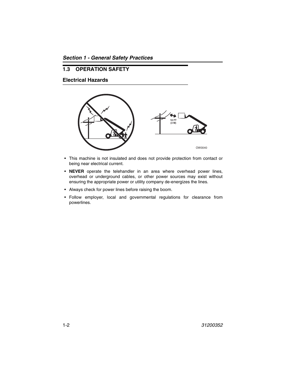 3 operation safety, Electrical hazards, 3 operation safety -2 | Electrical hazards -2 | SkyTrak 10054 Operation Manual User Manual | Page 12 / 170