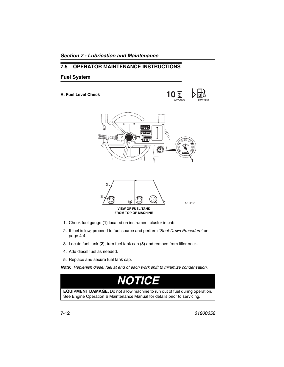 5 operator maintenance instructions, Fuel system, 5 operator maintenance instructions -12 | Fuel system -12, Notice | SkyTrak 10054 Operation Manual User Manual | Page 134 / 170