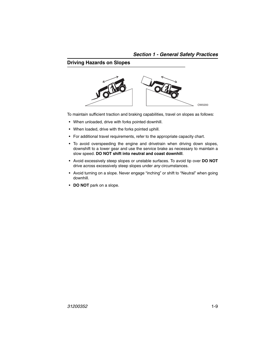 Driving hazards on slopes, Driving hazards on slopes -9 | SkyTrak 10054 Operation Manual User Manual | Page 19 / 170