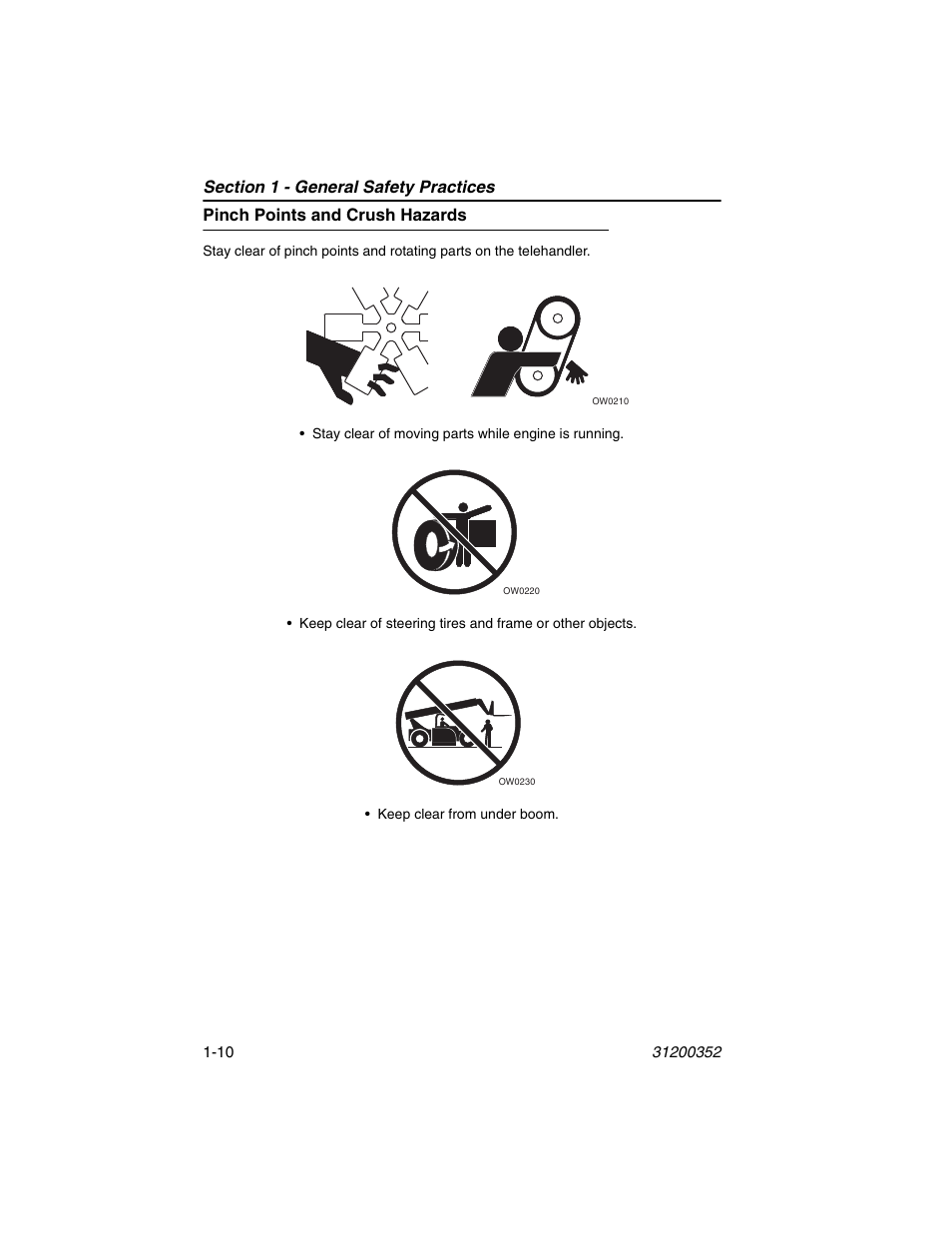 Pinch points and crush hazards, Pinch points and crush hazards -10 | SkyTrak 10054 Operation Manual User Manual | Page 20 / 170