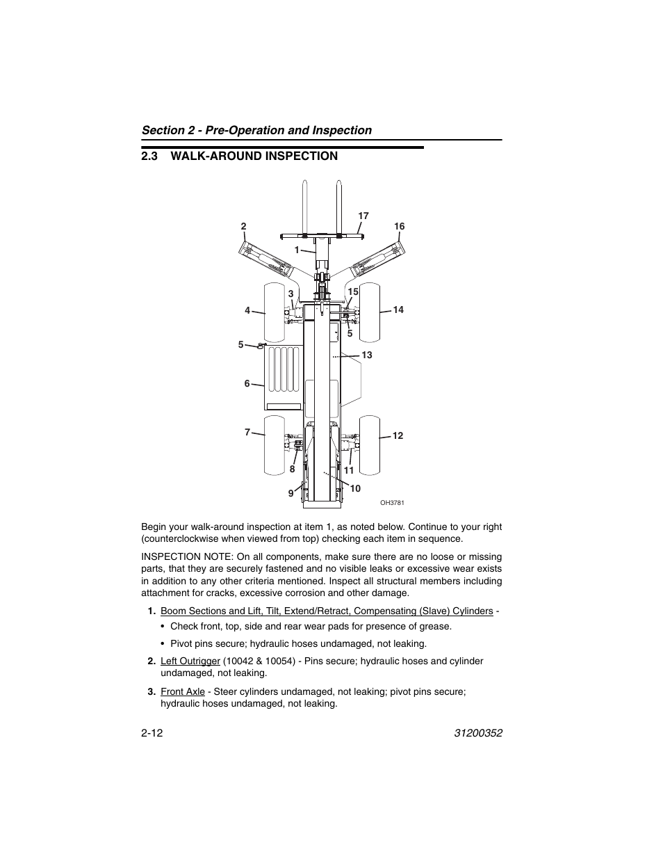 3 walk-around inspection, 3 walk-around inspection -12 | SkyTrak 10054 Operation Manual User Manual | Page 36 / 170