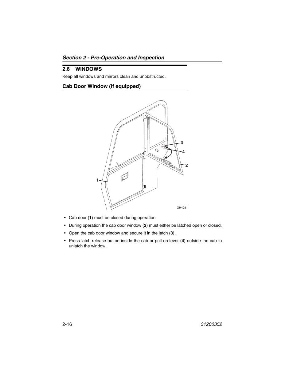 6 windows, Cab door window (if equipped), 6 windows -16 | Cab door window (if equipped) -16 | SkyTrak 10054 Operation Manual User Manual | Page 40 / 170