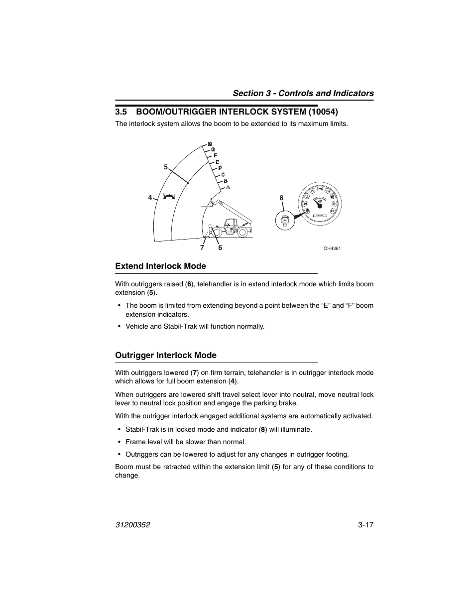 5 boom/outrigger interlock system (10054), Extend interlock mode, Outrigger interlock mode | 5 boom/outrigger interlock system (10054) -17 | SkyTrak 10054 Operation Manual User Manual | Page 57 / 170