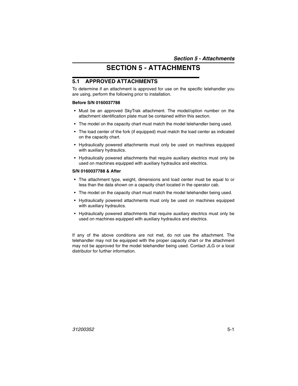 Section 5 - attachments, 1 approved attachments, 1 approved attachments -1 | D section 5 - attachments | SkyTrak 10054 Operation Manual User Manual | Page 73 / 170
