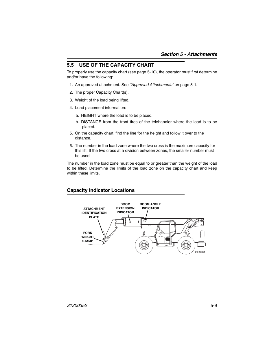5 use of the capacity chart, Capacity indicator locations, 5 use of the capacity chart -9 | Capacity indicator locations -9 | SkyTrak 10054 Operation Manual User Manual | Page 81 / 170