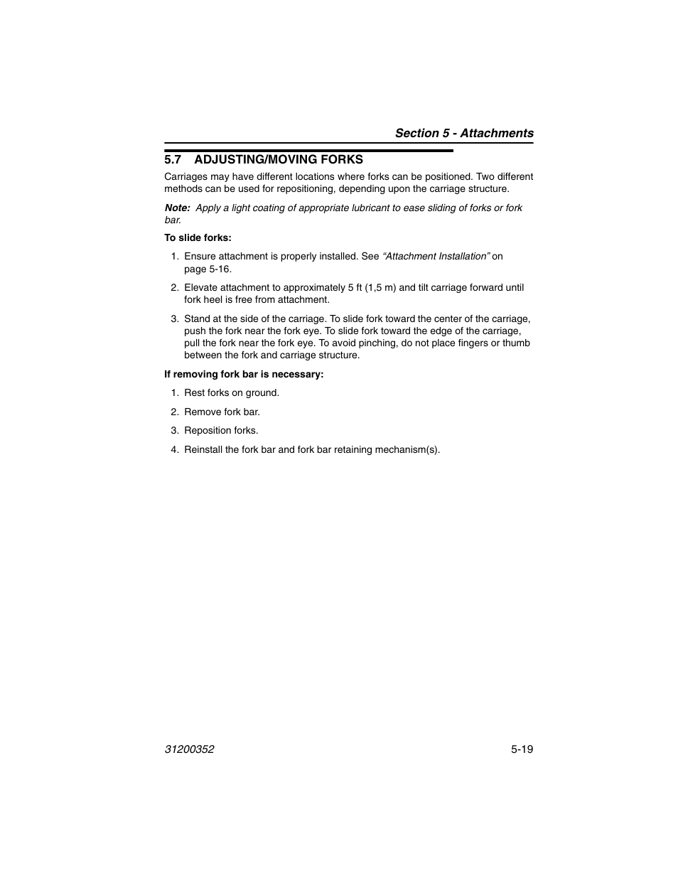 7 adjusting/moving forks, 7 adjusting/moving forks -19 | SkyTrak 10054 Operation Manual User Manual | Page 91 / 170