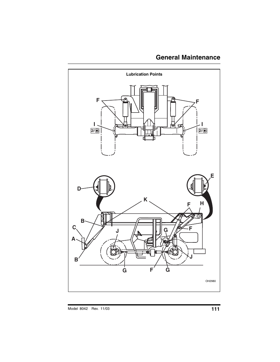 Lubrication points, General maintenance | SkyTrak 8042 Operation Manual User Manual | Page 113 / 190